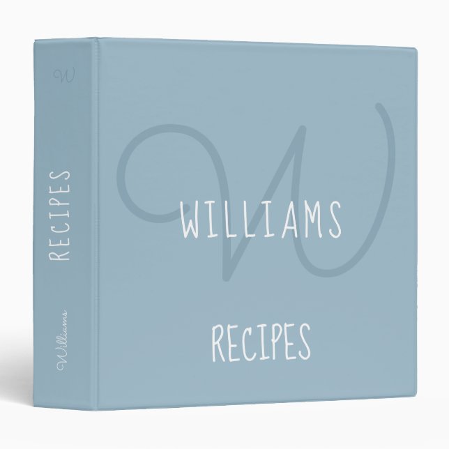 simple monogram for family recipes, blue 3 ring binder (Front/Spine)