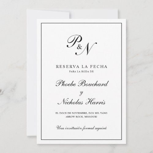 Simple Monogram Formal Elegant Spanish Wedding Save The Date