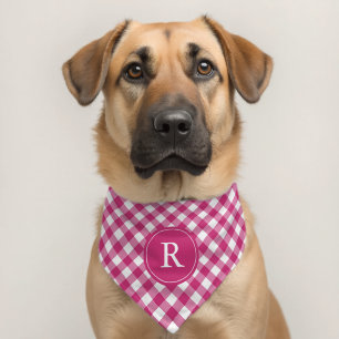 Simple Monogram Fuchsia Pink and White Gingham Pet Bandana Collar