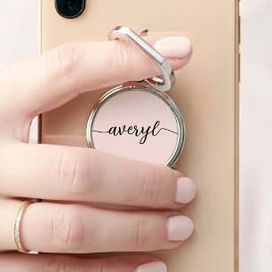 Simple Monogram Girly Blush Pink Monogrammed Name Phone Ring Stand