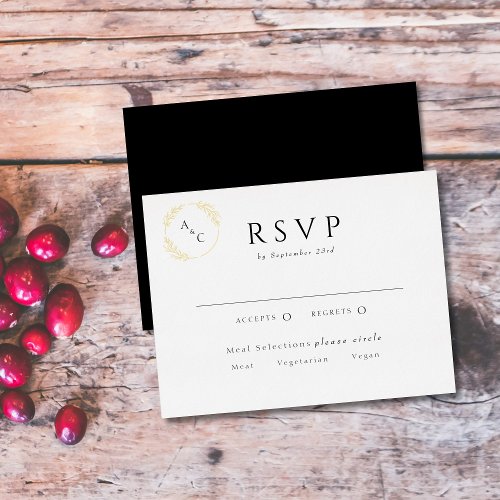 Simple Monogram Gold Foil Leaves RSVP Foil Invitation Postcard