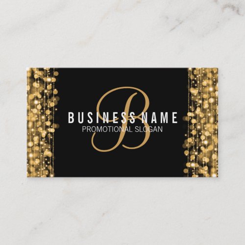 Simple Monogram Gold Lights &amp; Sparkles Business Card Templates