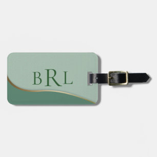Simple Monogram Gold Line Green Clouds Pattern Luggage Tag