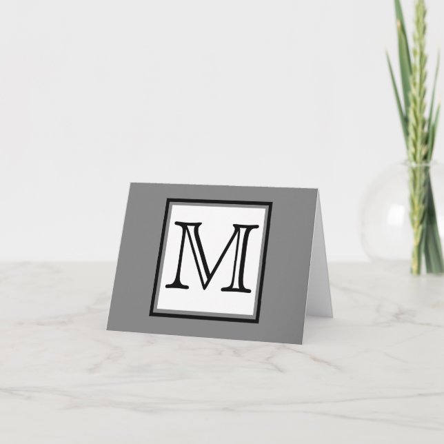 Simple Monogram Gray Black White Blank Inside Note Card (Front)