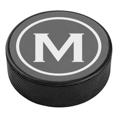 Simple Monogram Gray Monogram Hockey Puck