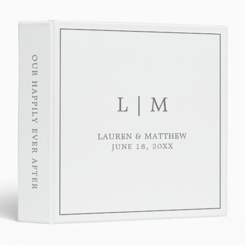 Simple Monogram Gray Wedding Photo Album 3 Ring Binder