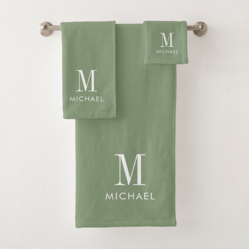 Simple Monogram Green Personalized Bath Towel Set