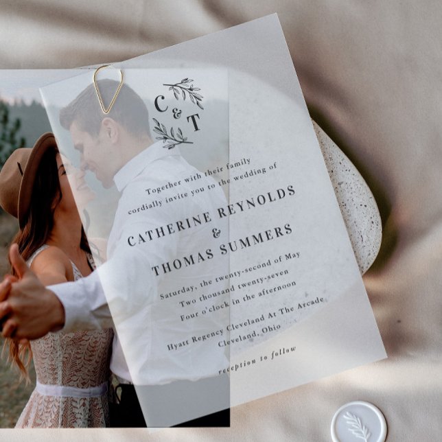 Simple Monogram Greenery Wedding Vellum Invitations (Simple Monogram Greenery Vellum Wedding Invitation. Beautiful paired with a photo or on its own.)