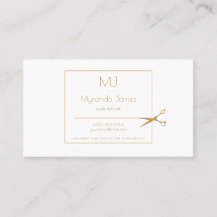 Simple Monogram Hair Stylist Modern Gold Scissors Business Card