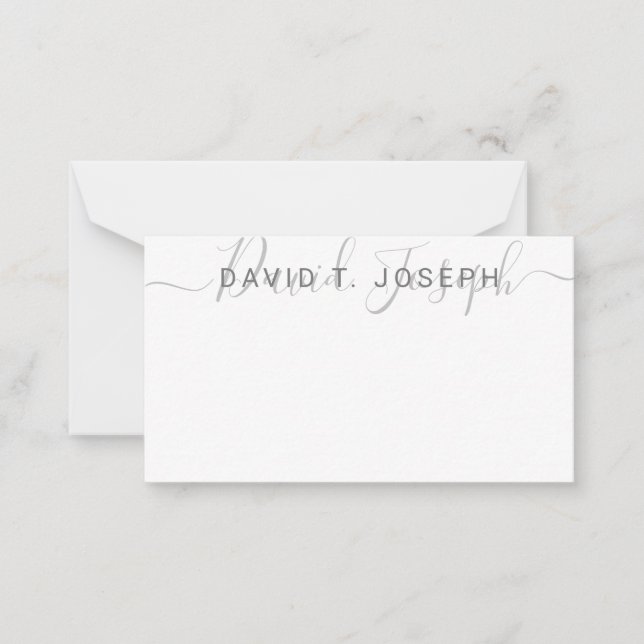 Simple Monogram Handwritten Minimalist Grey Note Card (Front)