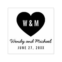 Simple Monogram Heart Couple Save the Date Wedding Self-inking Stamp