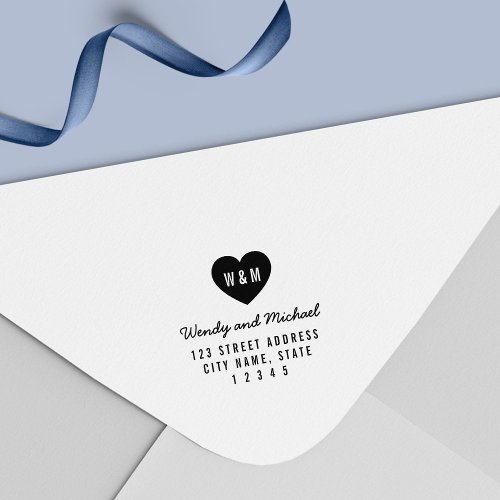 Simple Monogram Heart Couple Wedding Address Self_inking Stamp
