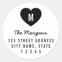 Simple Monogram Heart Family Home Address Classic Round Sticker