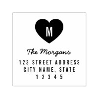 Simple Monogram Heart Family Home Address Self-inking Stamp