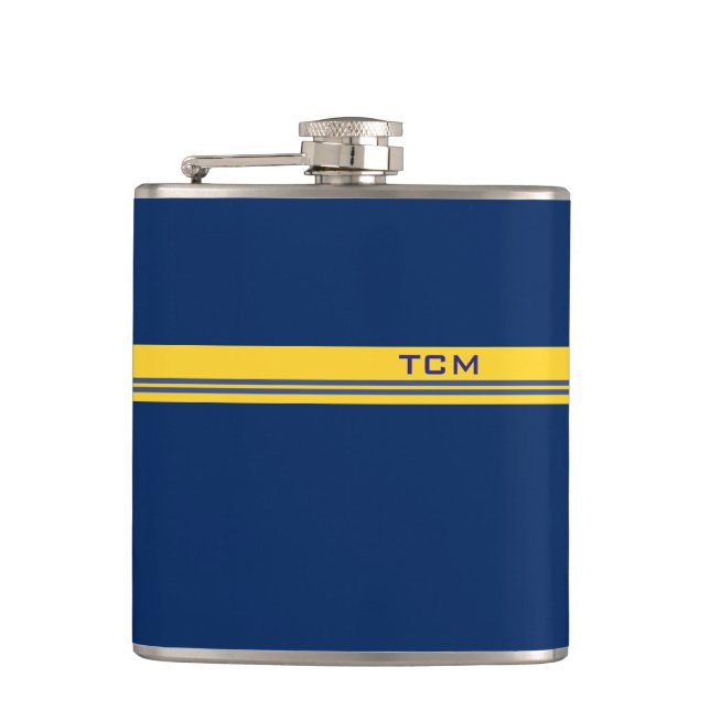 Simple Monogram in Dark Blue and Yellow Flask (Front)