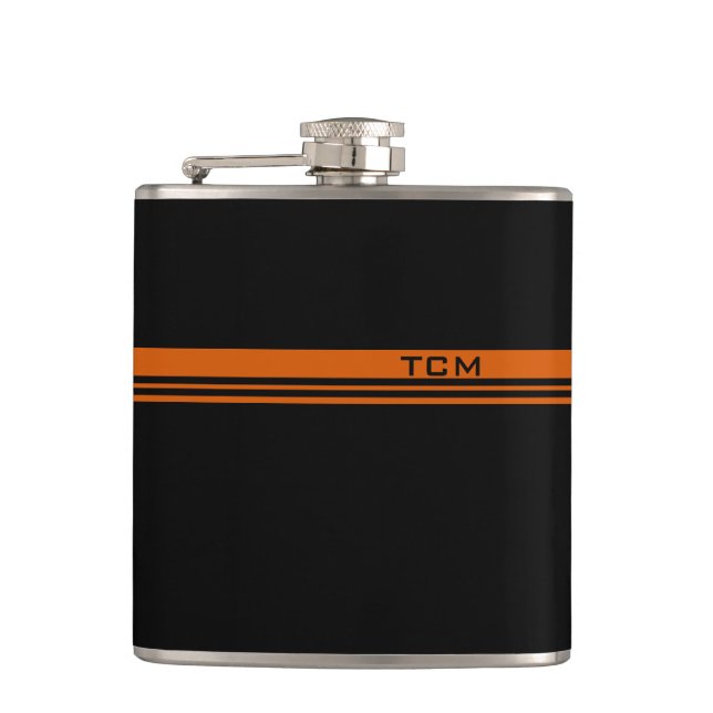 Simple Monogram in Orange and Black Flask (Front)