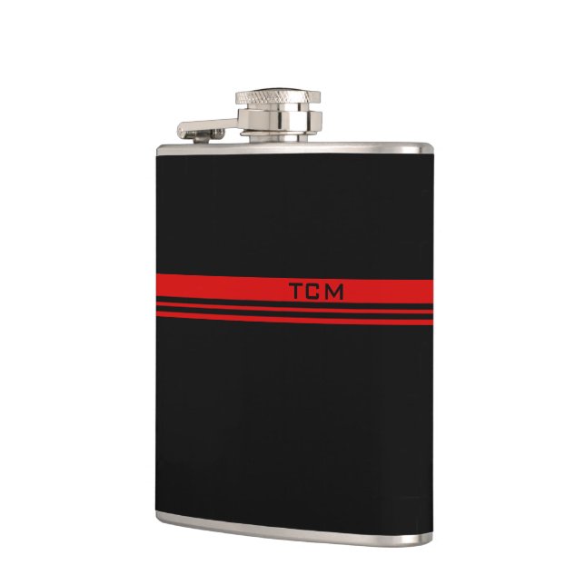 Simple Monogram in Red and Black Flask (Left)