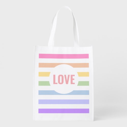 Simple Monogram in White Circle Pastel Rainbow Grocery Bag