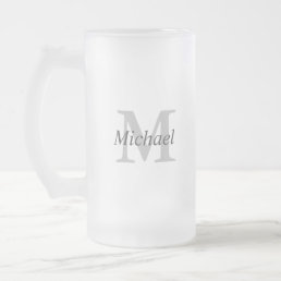 Simple Monogram Initial and Name Frosted Glass Beer Mug