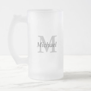 Simple Monogram Initial and Name Frosted Glass Beer Mug