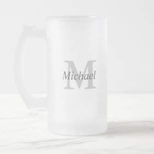 Simple Monogram Initial and Name Frosted Glass Beer Mug