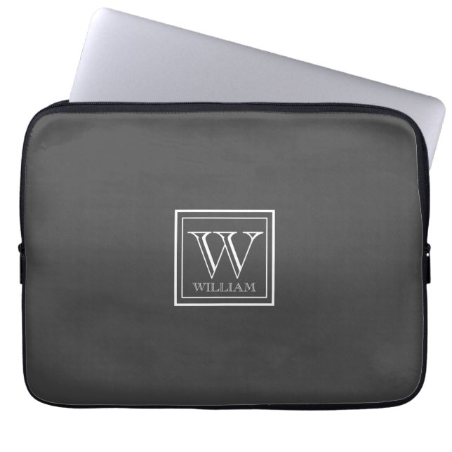 Simple Monogram Initial and Name Laptop Sleeve (Front)