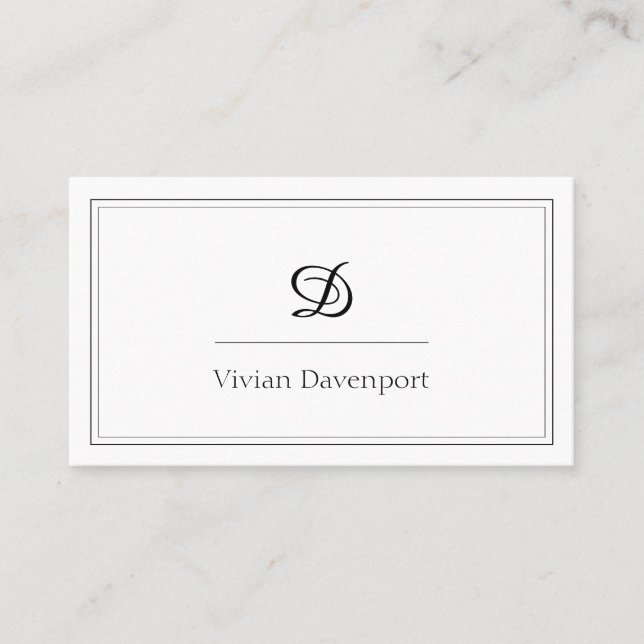 Simple Monogram Initial Black and White Elegant Business Card (Front)