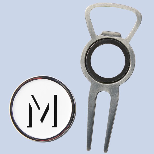 Simple Monogram Initial Drop Shadow Personalized Divot Tool (Modern monogram initial drop shadow typography personalized golf divot tool marker bottle opener)