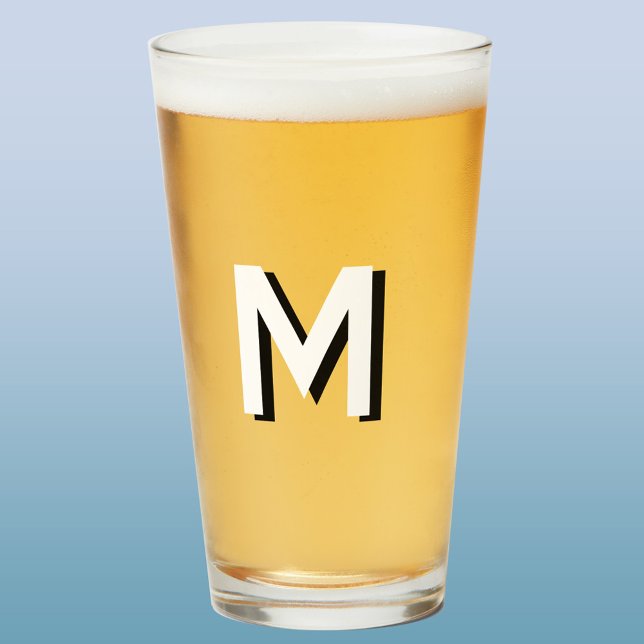 Simple Monogram Initial Drop Shadow Personalized Glass (Modern monogram initial drop shadow personalized beer glass)