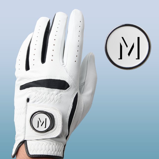 Simple Monogram Initial Drop Shadow Personalized Golf Glove (Modern monogram initial drop shadow typography personalized golf glove with marker)