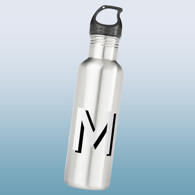 Simple Monogram Initial Drop Shadow Personalized Stainless Steel Water Bottle (Modern monogram initial drop shadow personalized water bottle)