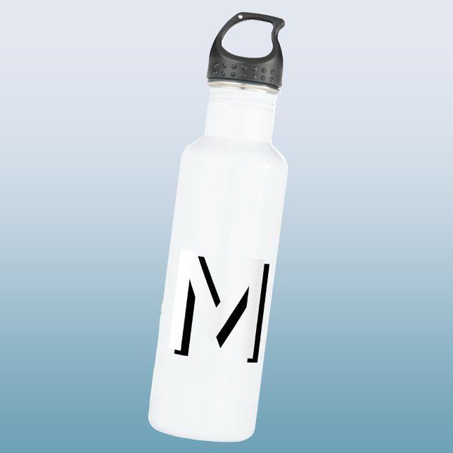 Simple Monogram Initial Drop Shadow Personalized Stainless Steel Water Bottle (Modern monogram initial drop shadow personalized water bottle)