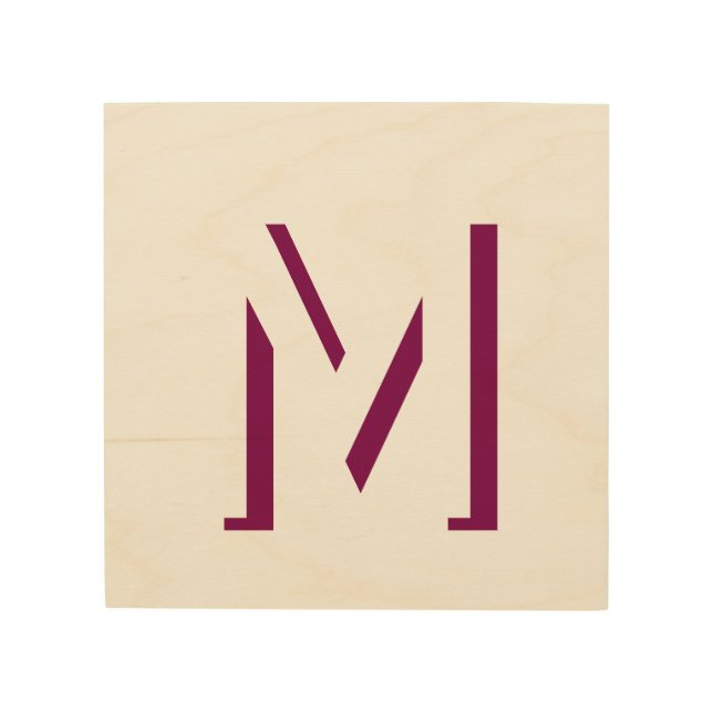 Simple Monogram Initial Drop Shadow Wood Wall Art (Front)
