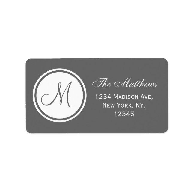 Simple Monogram Initial Gray Address Label (Front)