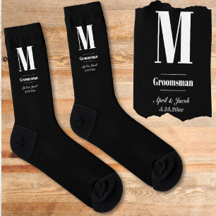 Simple Monogram Initial Groomsmen Gift Wedding Socks