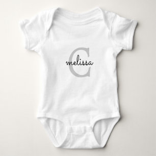 Simple Monogram Initial Handwritten Name Newborn Baby Bodysuit