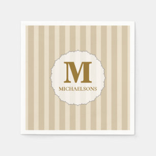 Simple Monogram Initial Minimalist Brown Tan Napkins