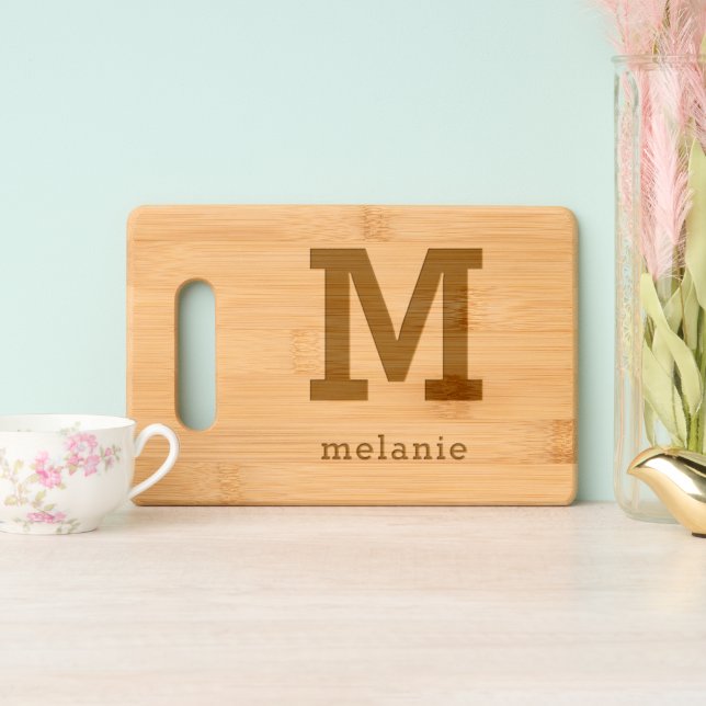 Simple Monogram Initial Name Cutting Board (Upright)