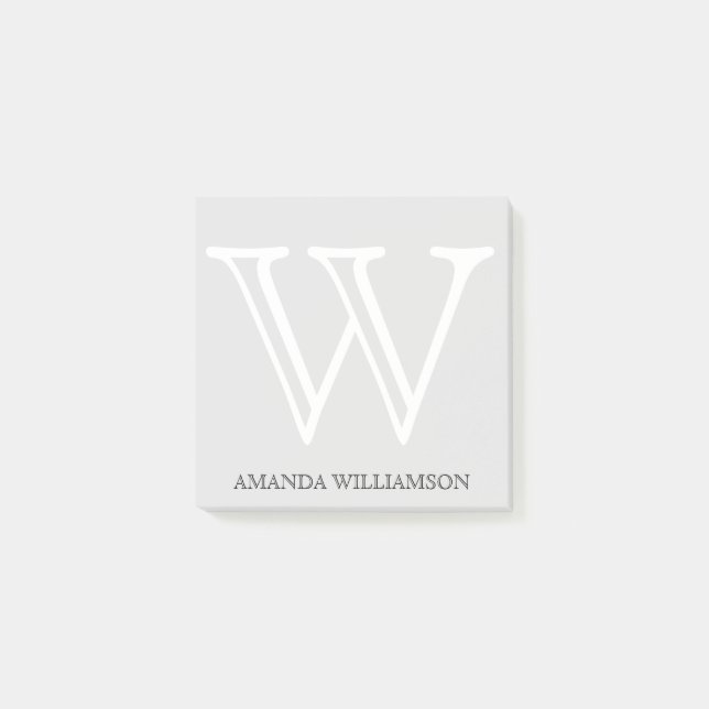 Simple Monogram Initial Name White Gray 3x3 Post-it Notes (Front)