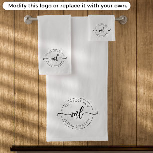 Simple Monogram Initials Logo black and white Bath Towel Set