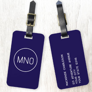 Simple Monogram Initials Minimalist Navy Blue Luggage Tag