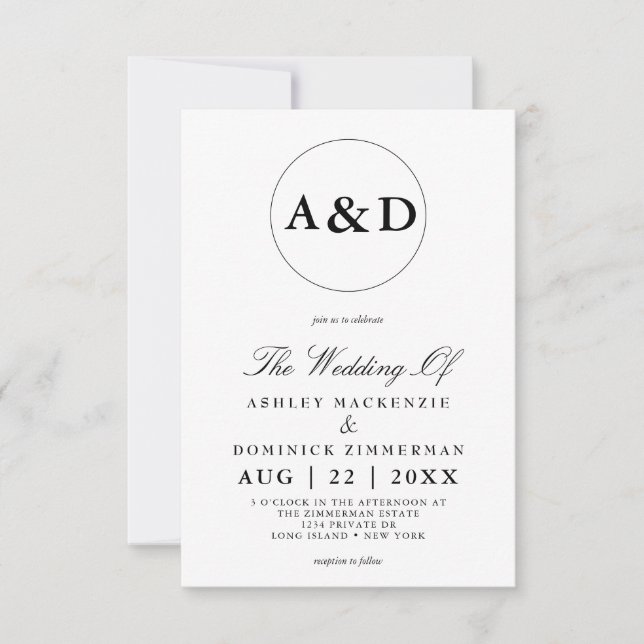 Simple Monogram Lucia Script Calligraphy Wedding   Invitation (Front)