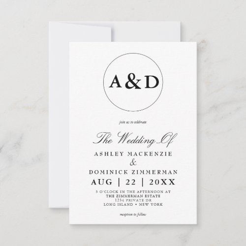 Simple Monogram Lucia Script Calligraphy Wedding   Invitation