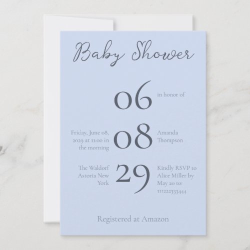 Simple Monogram Minimalist Beau Blue Baby Shower Invitation