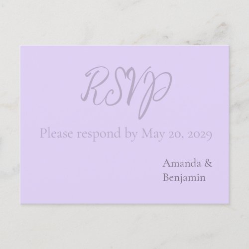 Simple Monogram Minimalist Lavender Wedding RSVP Postcard