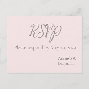 Simple Monogram Minimalist Misty Rose Wedding RSVP Postcard