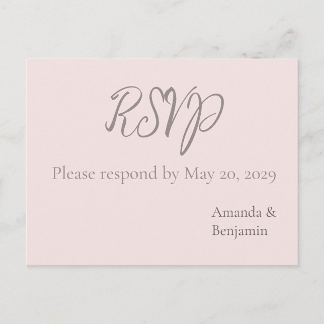 Simple Monogram Minimalist Misty Rose Wedding RSVP Postcard (Front)