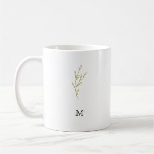 Simple Monogram Minimalist Olive Green Leaf Coffee Mug