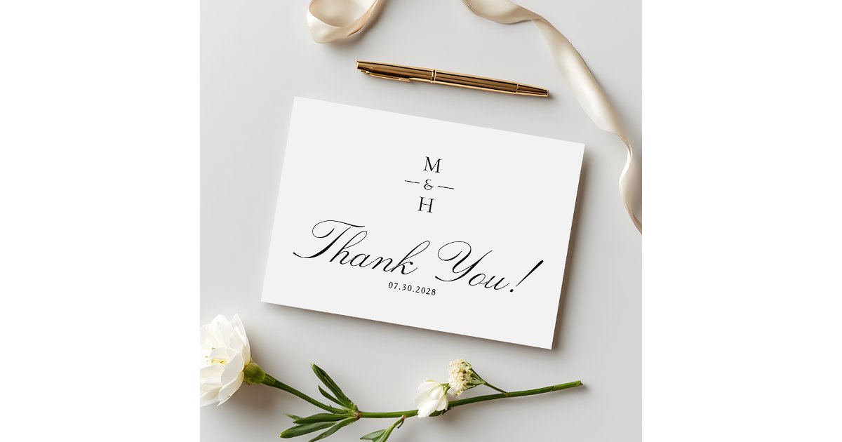 Simple Monogram Minimalist Script Wedding Thank You Card | Zazzle