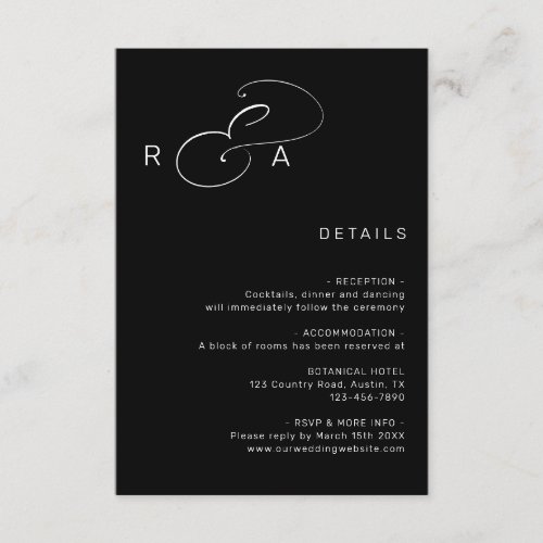 Simple Monogram Minimalist Wedding Details Black